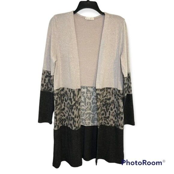 Another Reason Open Front Color Block Animal Print Duster Cardigan Size Medium - Picture 1 of 5